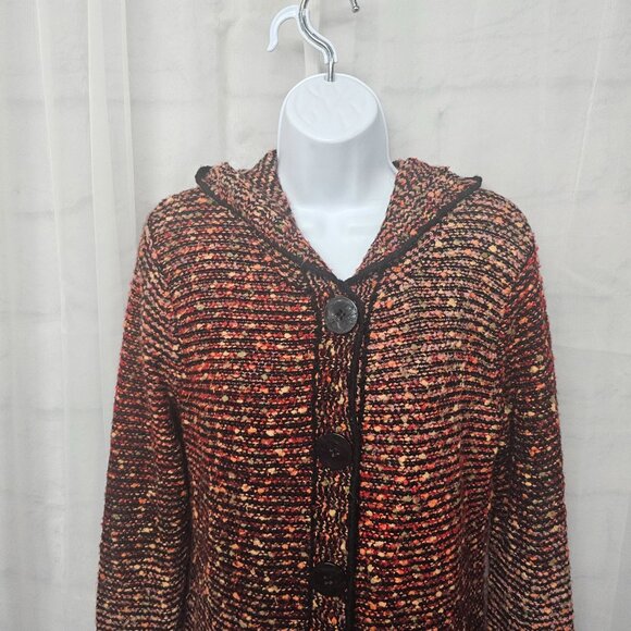 Vertigo Paris Red Marled Hooded Cardigan Retro Hippie Boho Knit XL - Picture 2 of 10